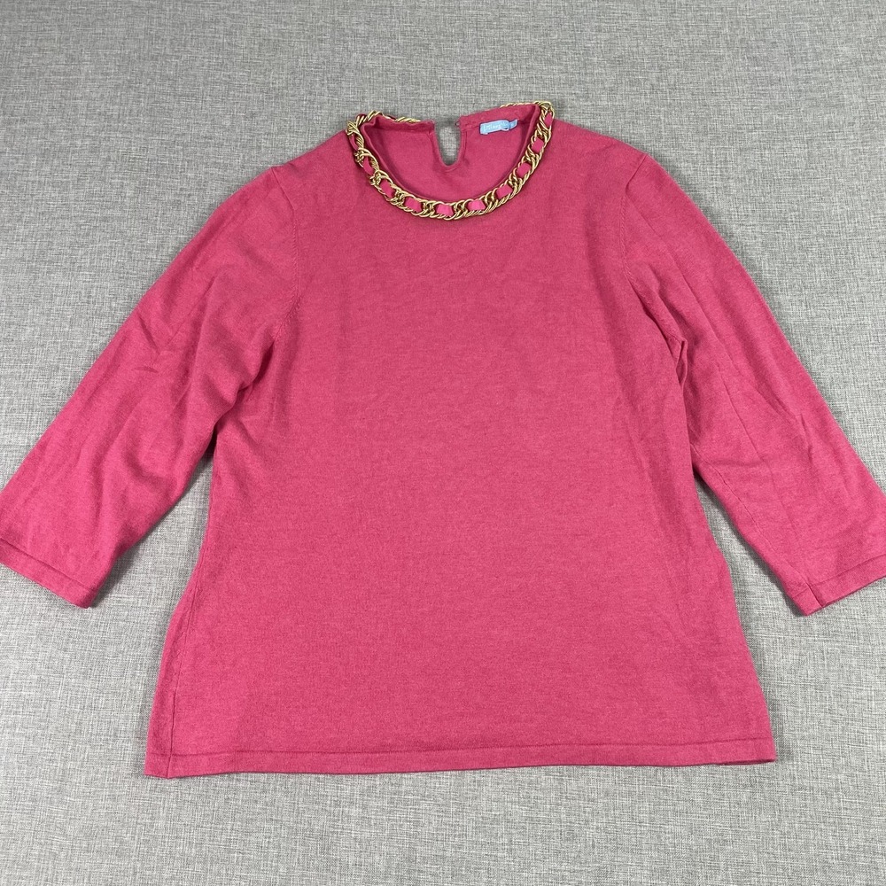 J McLaughlin Sweater Womens XL‎ Pink Cotton Modal Crew Neck Chain Trim Knit